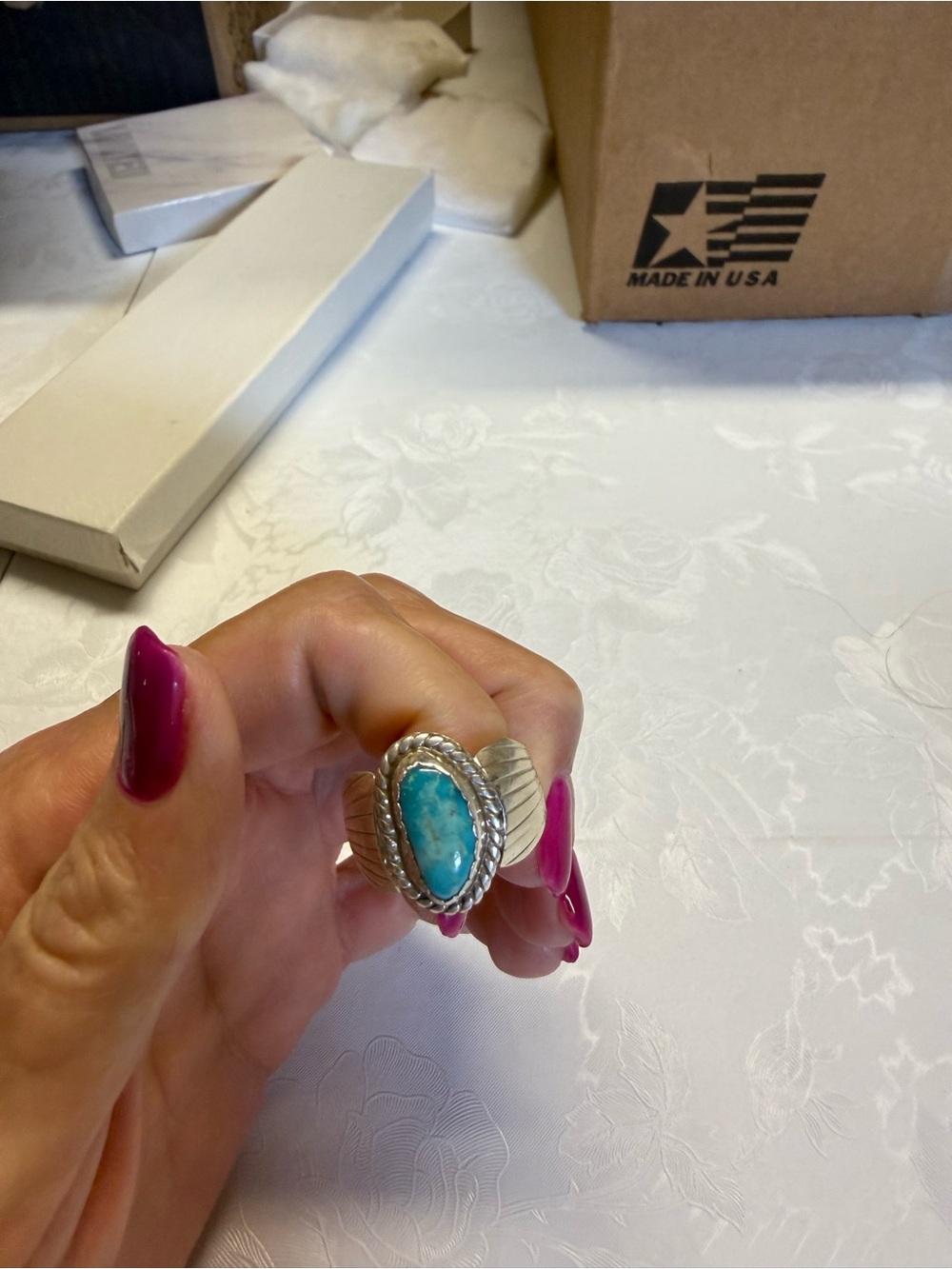 Size 9 Silver Turquoise Oval Ring